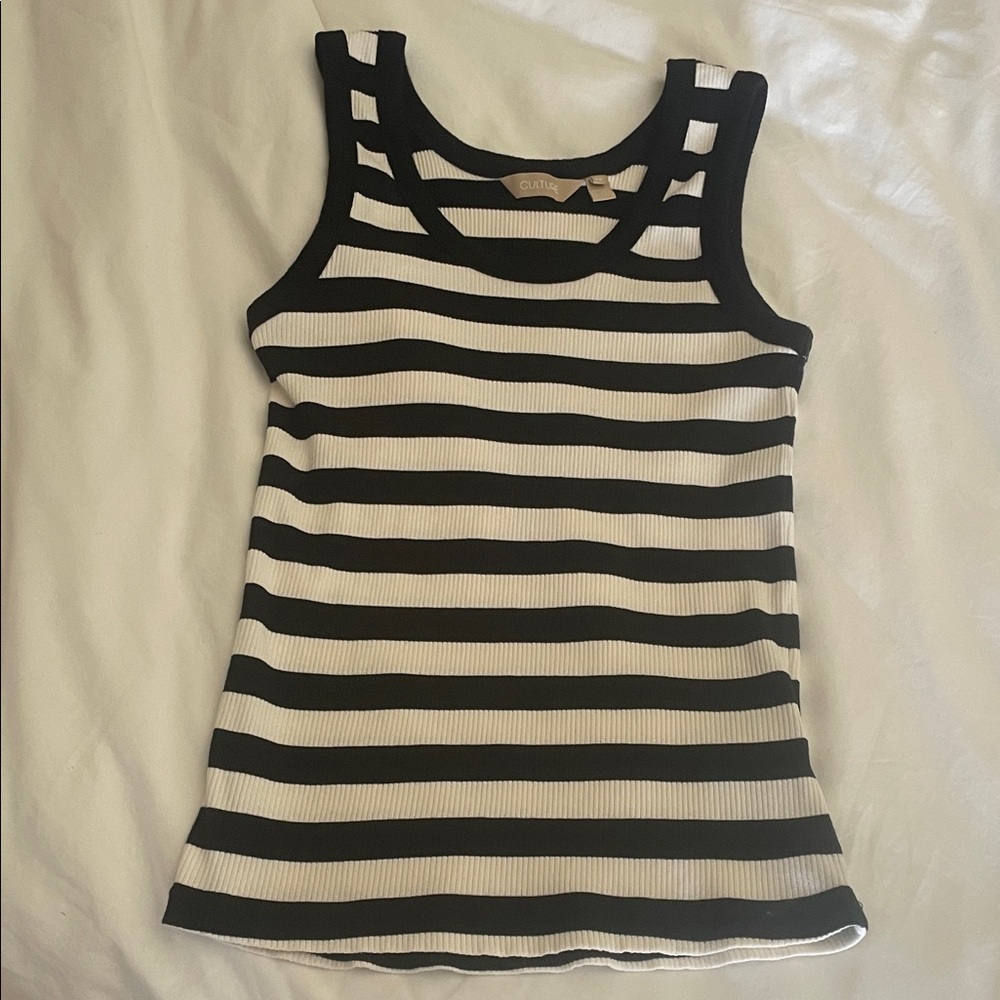 Cultuz Black & White Striped Ribbed Tank Top